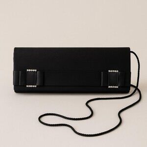 Elegant Black Satin Evening Clutch with Rhinestone Accents & Shoulder Strap